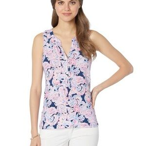 Lilly Pulitzer Essie Tank Top in It’s High Tide It’s For Shore Print - L
